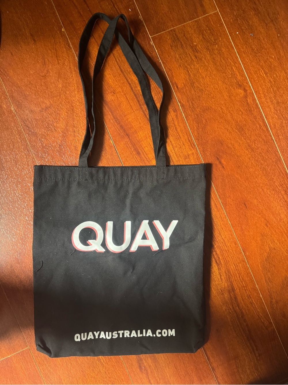 Quay Australia Black Canvas Messenger Tote with White & Red Logo